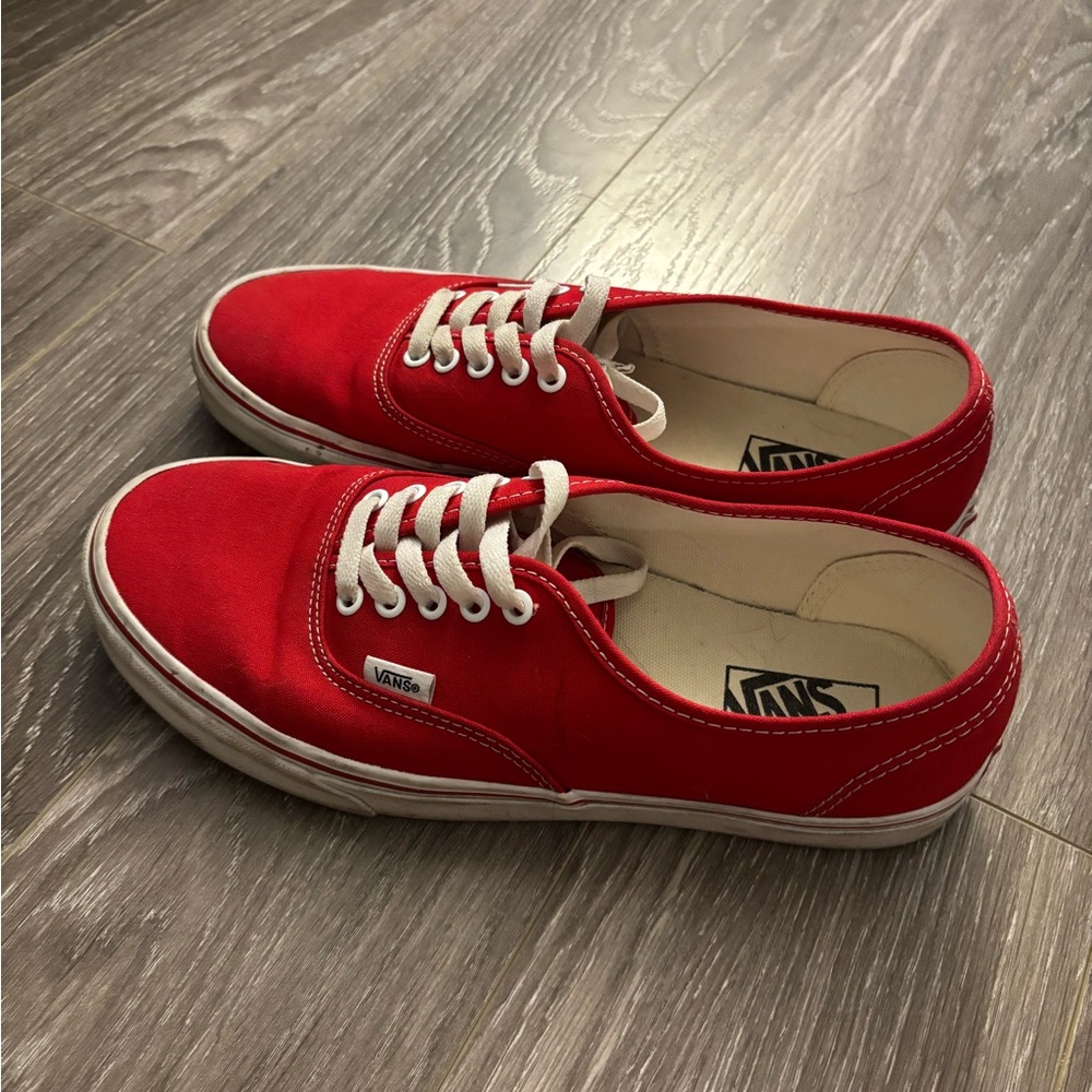 EUC Men’s Size 10.5 Red Authentic Vans Flat Top Sneakers - Needs to be Wiped